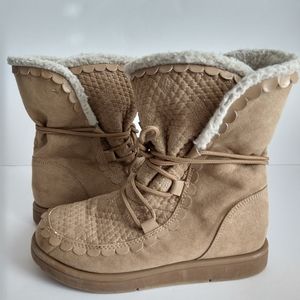 Lands End Girl's Fleece Lined Cozy Boots Dark Fawn Shimmer Size 1M